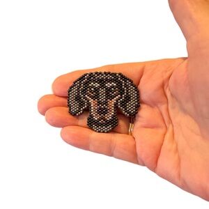 Handwoven beaded dachshund face pin brooch gift dachshund mom life like portrait